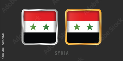 Free Download High-quality square gold and silver labels with the Syria flag. Premium Syrian icons for local products, exports, and manufacturing origin certification. Arab Republic emblems. - GFXLoad