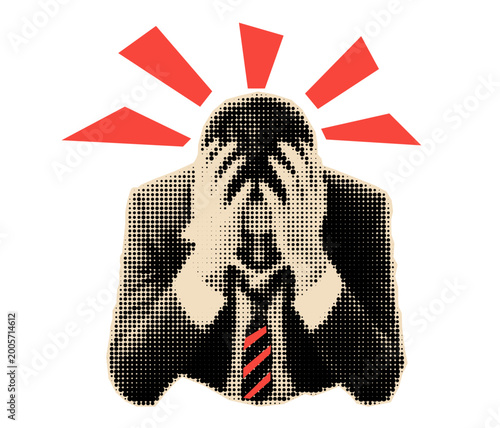Billede på lærred Depressed guy in suit halftone cut out