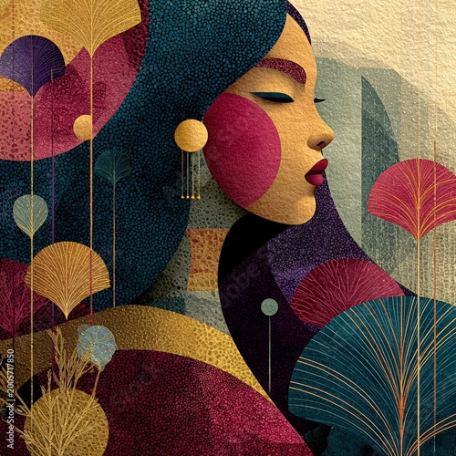 Abstract Vietnamese Cultural Illustration with Vibrant Colors and Patterns