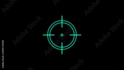 Glowing neon light target icon animation. Military training, Military target icon animation on black background. Crosshair, gun aim, sniper target.4k animation video.