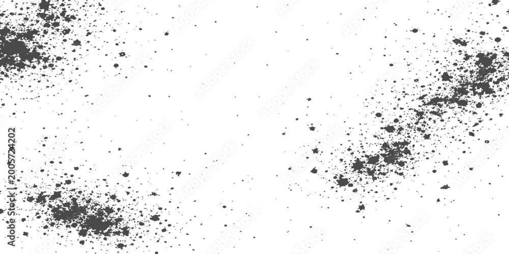 Obraz premium Black Ink Splatter Corners. Abstract grunge splash with dense droplets and scattered particles on white background