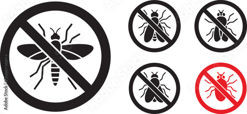 Obraz na plátne Anti-mosquito and insect control sign set, no fly and bug warning icons for pest control services
