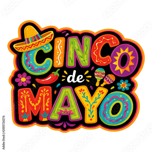 Foto Cinco de mayo colorful festive text with sombrero