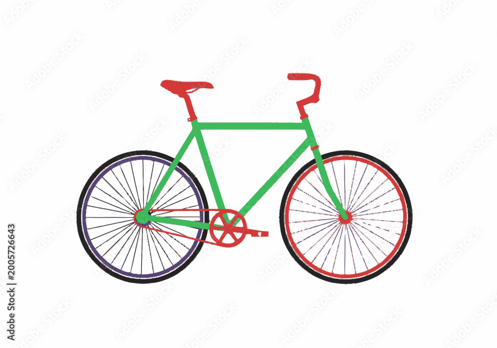 Fototapeta premium Minimalist Flat Design Bicycle Illustration with Green Frame and Red Accents Isolated on White Background