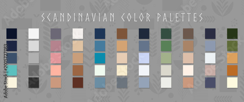 Scandinavian color palette collection for nordic interior design vector illustration.
