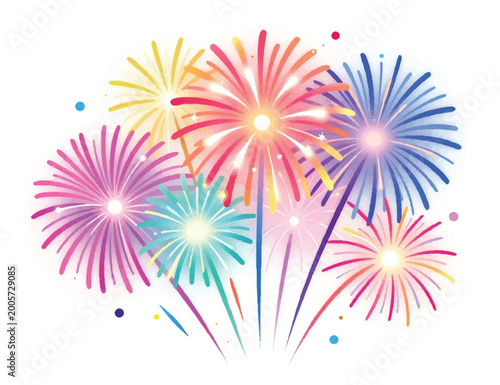 Tableau sur toile Colorful fireworks bouquet with sparkling stars and magical light effects isolat