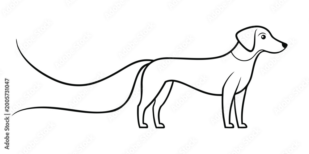 Fototapeta premium Minimal line drawing of a dachshund simple black silhouette on white background