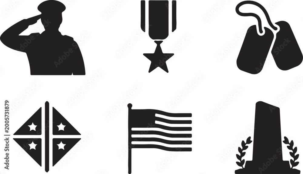 Fototapeta premium Military Icons Silhouette Collection soldier salute