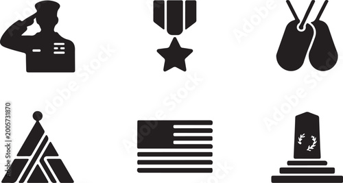 Collection of military and patriotic icons symbols