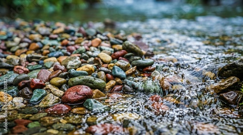 Imagine a close-up wallpaper of fresh spring water trickling between colorful pebbles in a quiet mountain setting.

