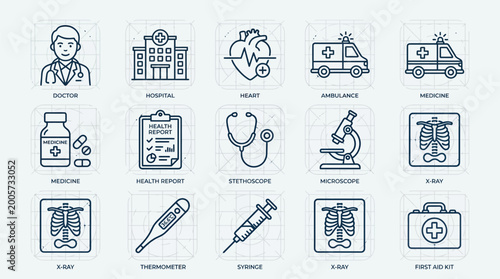 Photos Pharmaceutical line editable icon set
