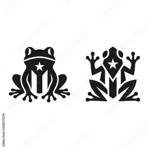 Coquí Frog Silhouette Icon Set with Puerto Rico Inspired Design Elements