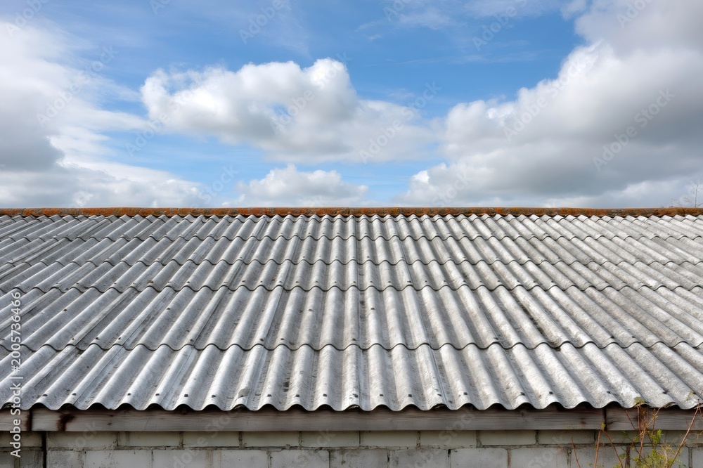Fototapeta premium Corrugated fiber cement roof tiles under blue sky