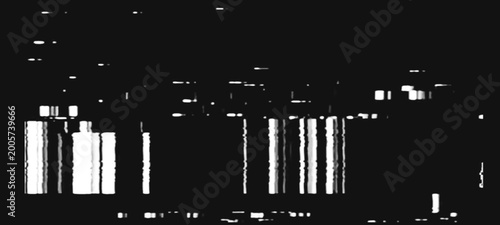 Cuadro en lienzo Abstract static and glitch effect with distorted white vertical lines and small squares on black background, retro tv screen, digital noise, corrupted signal