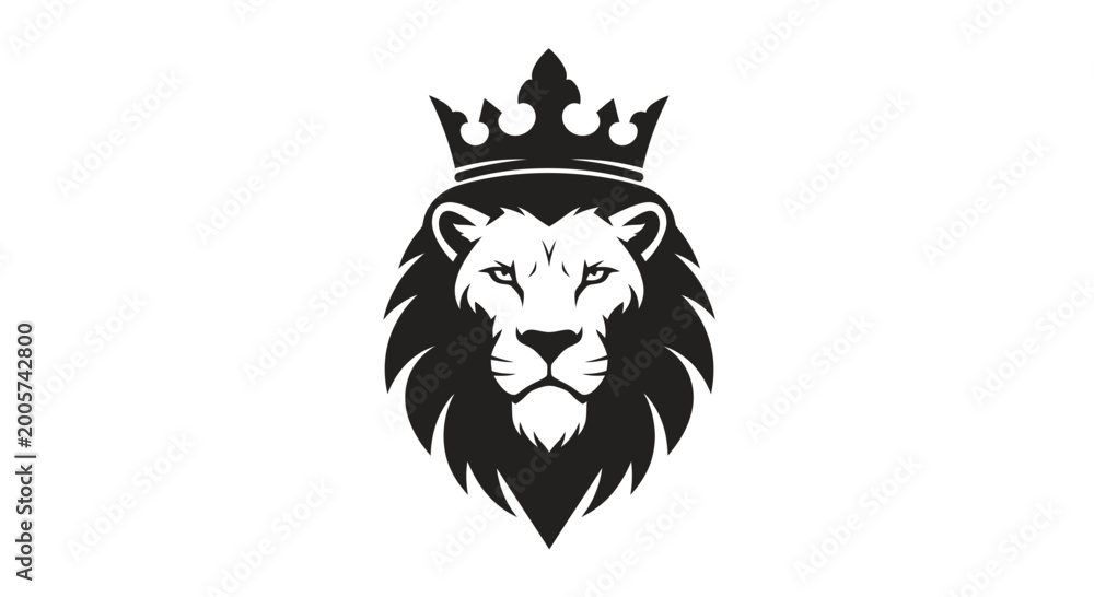 Fototapeta premium Majestic Lion Head with Crown Emblem - Royal Power Symbol