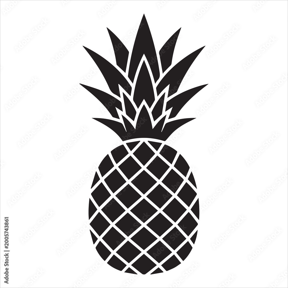 Obraz premium black pineapple silhouette with jagged leaves minimal flat vector