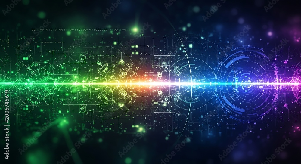 Obraz premium Abstract digital technology background with glowing data stream