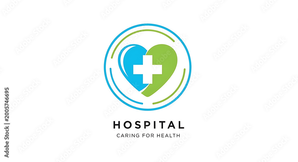 Obraz premium Medical Health Care Hospital Logo with Heart and Cross Symbol