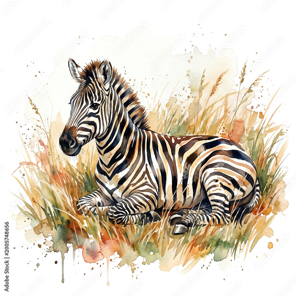 Fototapeta premium Whimsical Zebras Watercolor Illustration on Soft White Background