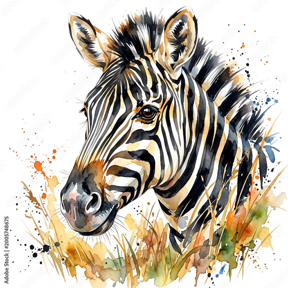Fototapeta premium Soft Zebras Watercolor Painting in Pastel Tones
