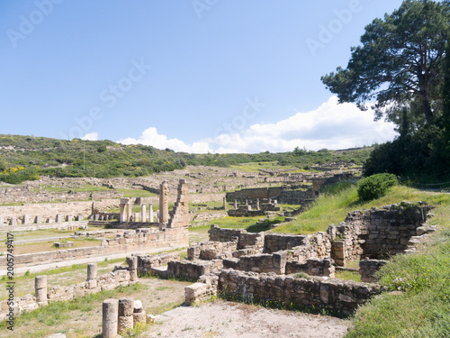 Classical ancient Kamiros, Rhodes, Greece. View of the excavated Doric city set on a hillside above the Aegean.  One of the three city states of the island. Well preserved Hellenistic city.