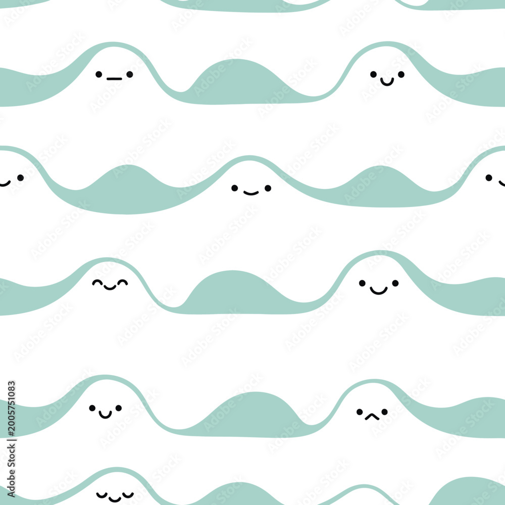 Fototapeta premium Cute Wave Pattern with Smiling Faces