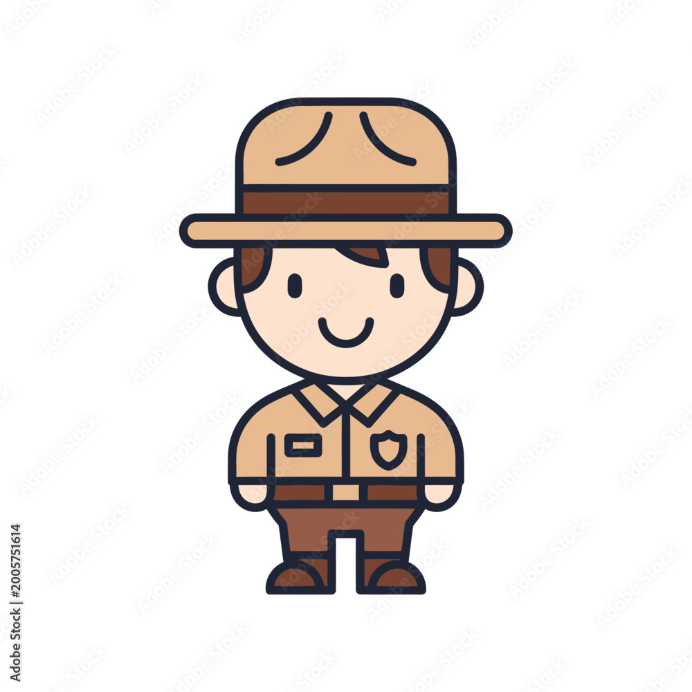 Obraz premium Cute Cartoon Park Ranger Character Icon