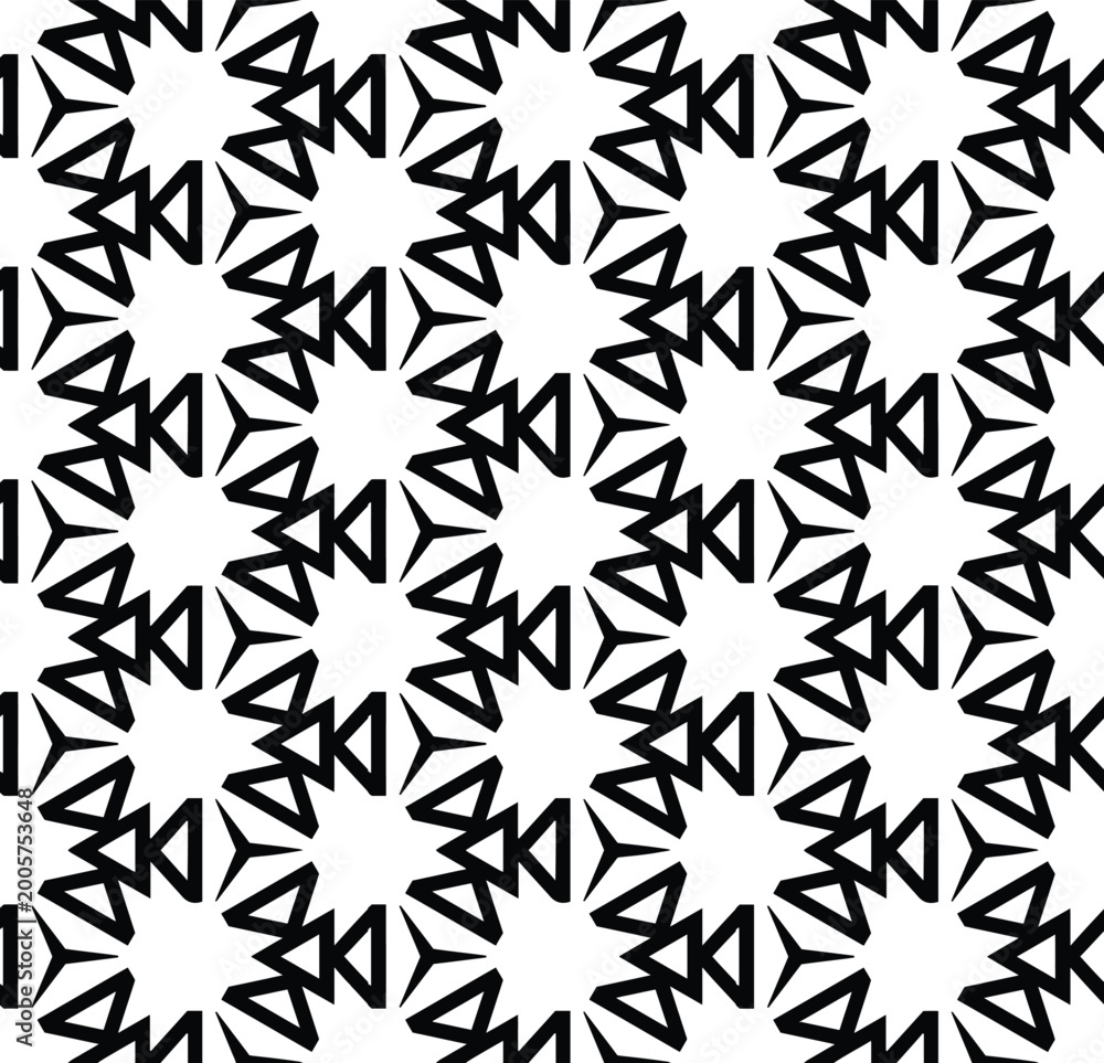 Fototapeta premium Triangular structure creates a sharp and modern repeating pattern with bold black outlines on white.
