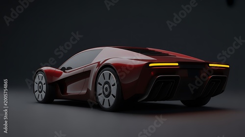 Luxury sports car, red, rear view, sleek design, high-performance vehicle