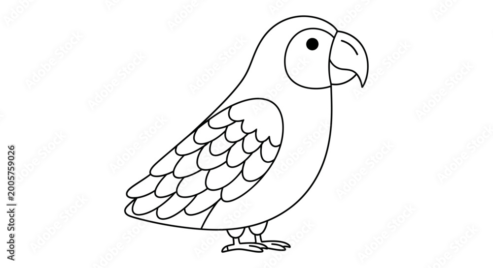 Obraz premium Parrot illustration, black line art bird, simple vector parrot, colorful pet outline