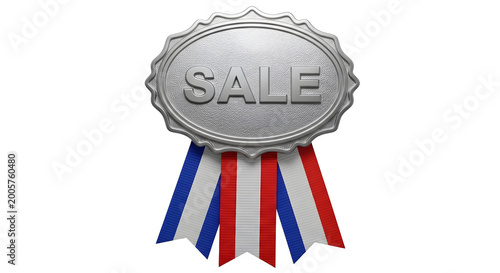 4th of july sale badge patriotic silver medal with ribbons isolated on transparent background