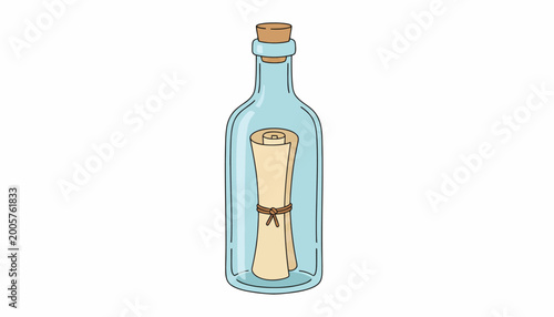 Obraz na płótnie Message in a bottle, rolled up paper, vintage nautical symbol, blue glass bottle