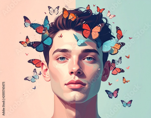 Abstract human face symbolizing mental health and healing