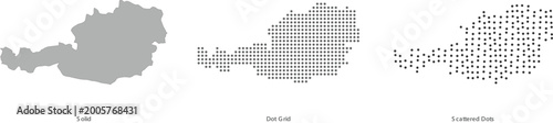 Austria map in solid, dot grid, and scattered dots styles for geographic designs vector illustration