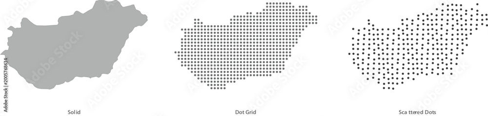 Fototapeta premium Vector illustrations of hungary in solid, dot grid, and scattered dots styles vector illustration
