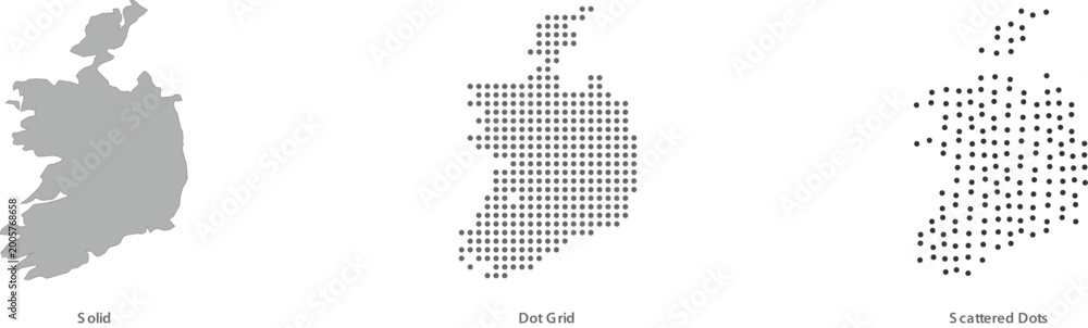 Fototapeta premium Ireland map in solid, dot grid, and scattered dots styles for geographic designs vector illustration