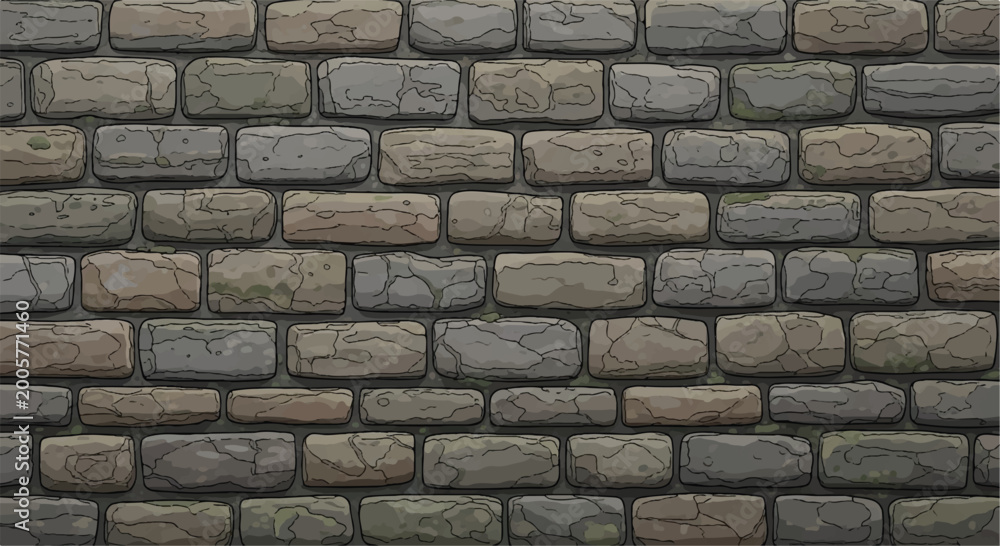 Fototapeta premium Seamless stone brick wall background texture. Weathered stone wall. Seamless illustrated stone brick wall