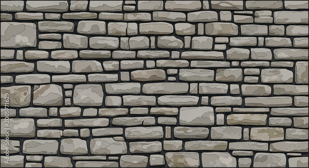 Fototapeta premium Seamless stone brick wall background texture. Weathered stone wall. Seamless illustrated stone brick wall