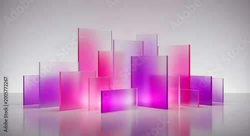 Collection of frosted glass rectangles in pink and purple gradient with rectangle gradient translucent abstract
