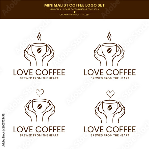 Minimalist Coffee Logo Set – 4 Modern Line Art Cafe Branding Templates