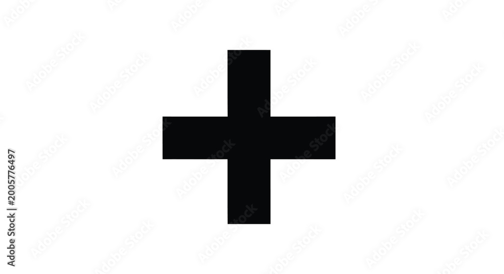 Fototapeta premium Black plus sign on white background simple geometric shape