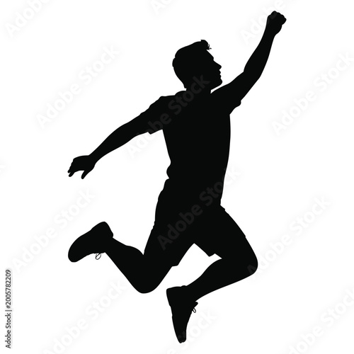 Jumping man in athletic pose dynamic action figure black silhouette high quality professional detailed
