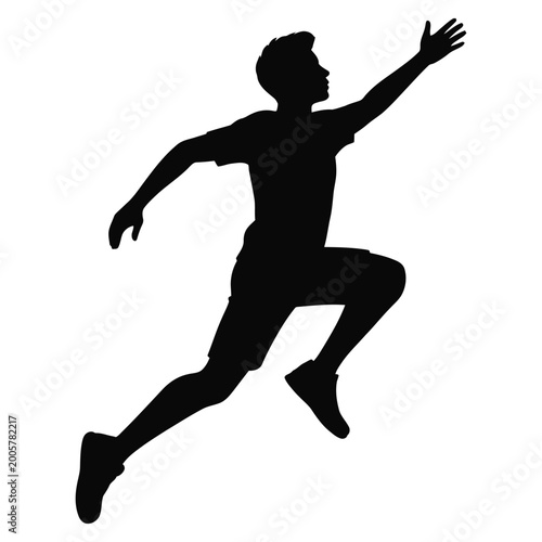 Dynamic young man jumping in mid air athletic pose black silhouette high quality professional