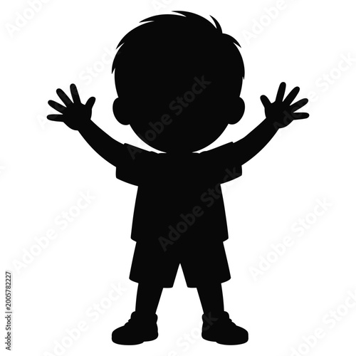 Happy boy with arms outstretched in a black silhouette high quality professional detailed modern