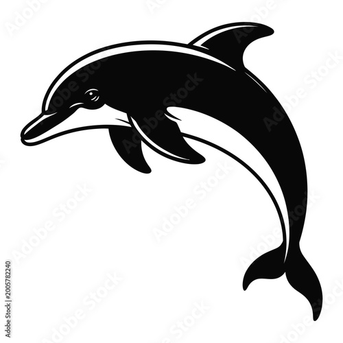 Leaping dolphin illustration in black and white marine animal graphic design silhouette high quality