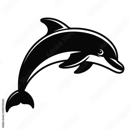 Leaping dolphin illustration in black and white marine animal silhouette high quality professional detailed