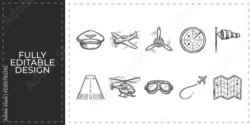 Tableau sur toile Aviation heritage and pilot training icons showing vintage propeller plane goggl