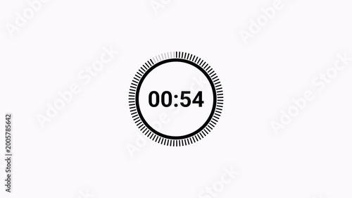 Digital countdown timer animation (60–0 seconds), transparent background, 4K video