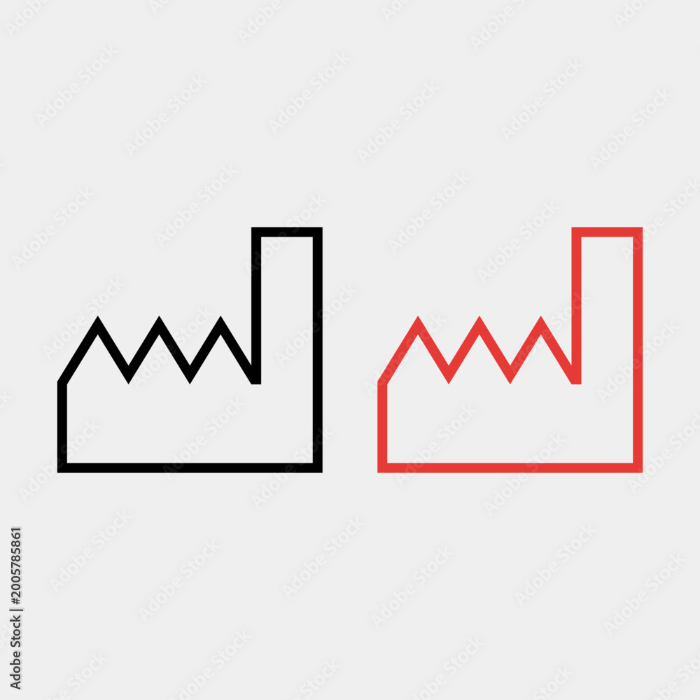 Fototapeta premium Manufacturer Factory Outline Symbol Black and Red Icon Set – Manufacturing Facility Medical Label Badge