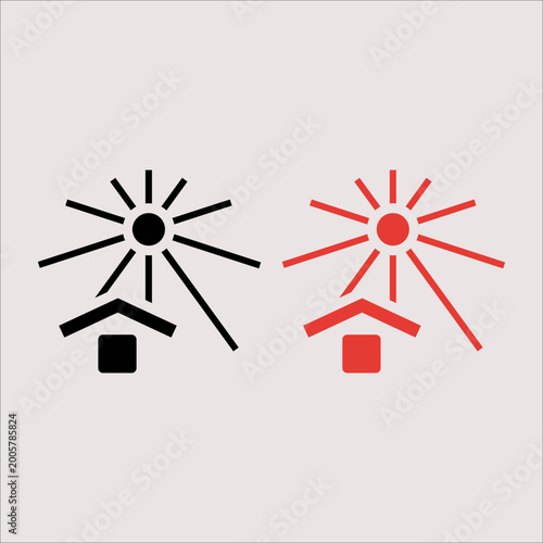 Keep Away from Sunlight Heat Symbol Black and Red Icon Set – Store Away from Light Medical Storage Badge